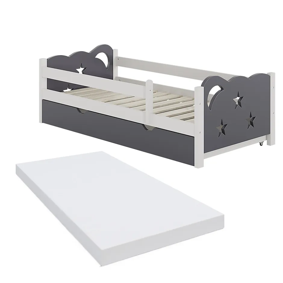 Vitalispa® Vitalispa Lit pour enfant blanc/gris 80x160 cm avec tiroir et matelas Hot