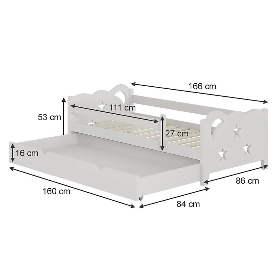 Vitalispa® Vitalispa Lit pour enfant Blanc 80x160 cm avec tiroir, sans matelas New