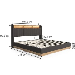 Vitalispa® Vitalispa Lit rembourré Anthracite 180x200 cm avec matelas Hot