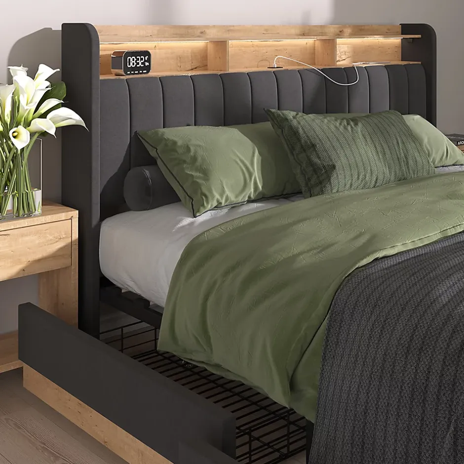 Vitalispa® Vitalispa Lit rembourré Anthracite 180x200 cm avec matelas Hot