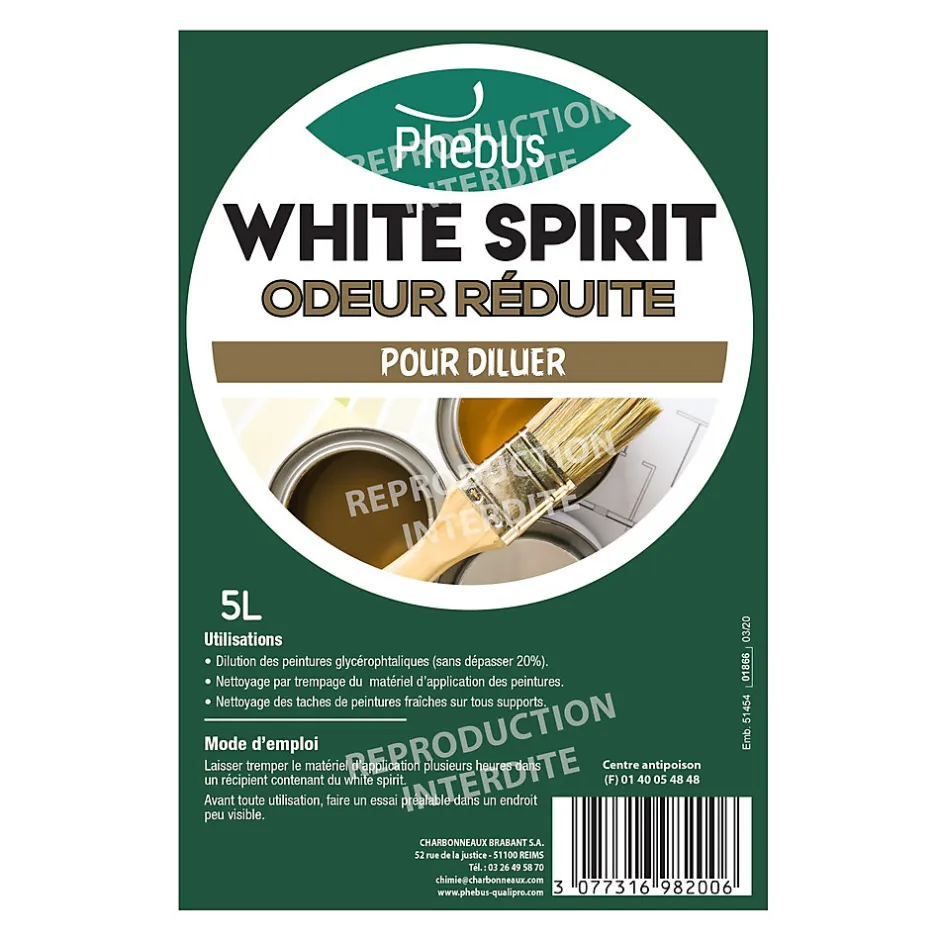 Phebus White spirit odeur réduite Phébus 5L