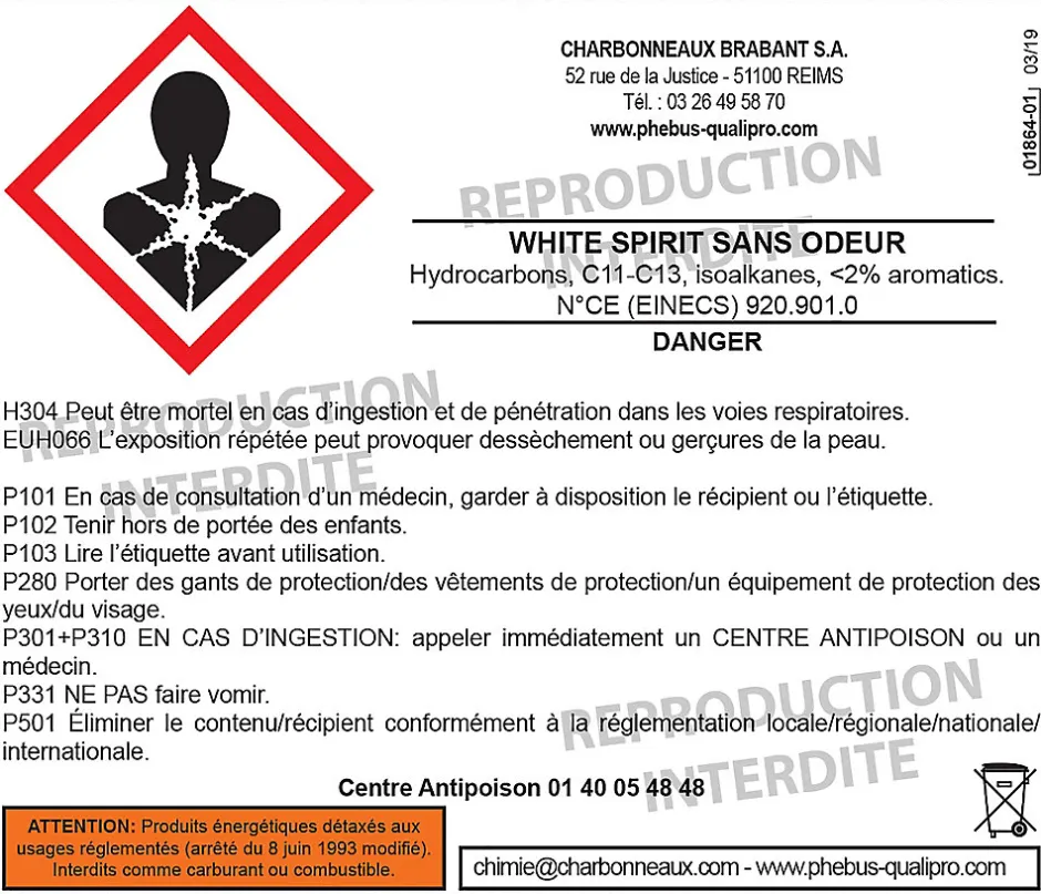 Phebus White Spirit spécial travaux en intérieur sans odeur 5L